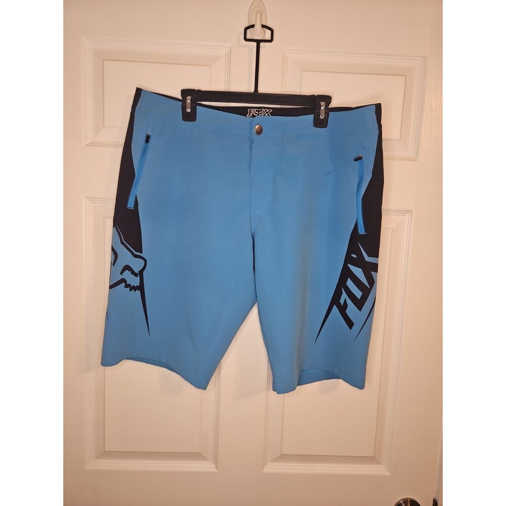 Fox Shorts Mens 38 Blue Biker Livewire Stretch Adjustable Waist Zip Pockets